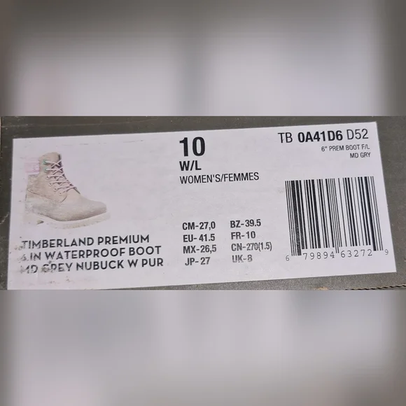 Timberland Ladies 6 Inch Grey And Purple Waterproof Boots Size UK 8 - Picture 11 of 11
